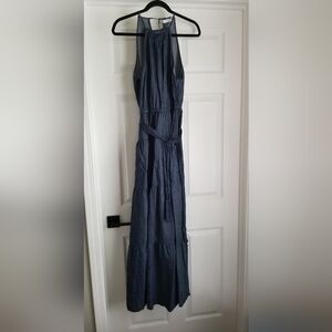 New York & Company denim tiered maxi dress